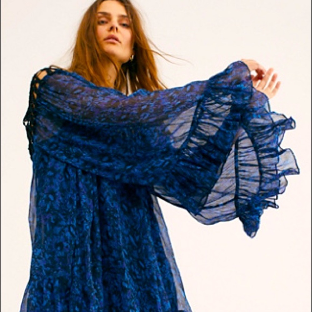 Free people Frock boho Dress Cobalt Blue XS NWT